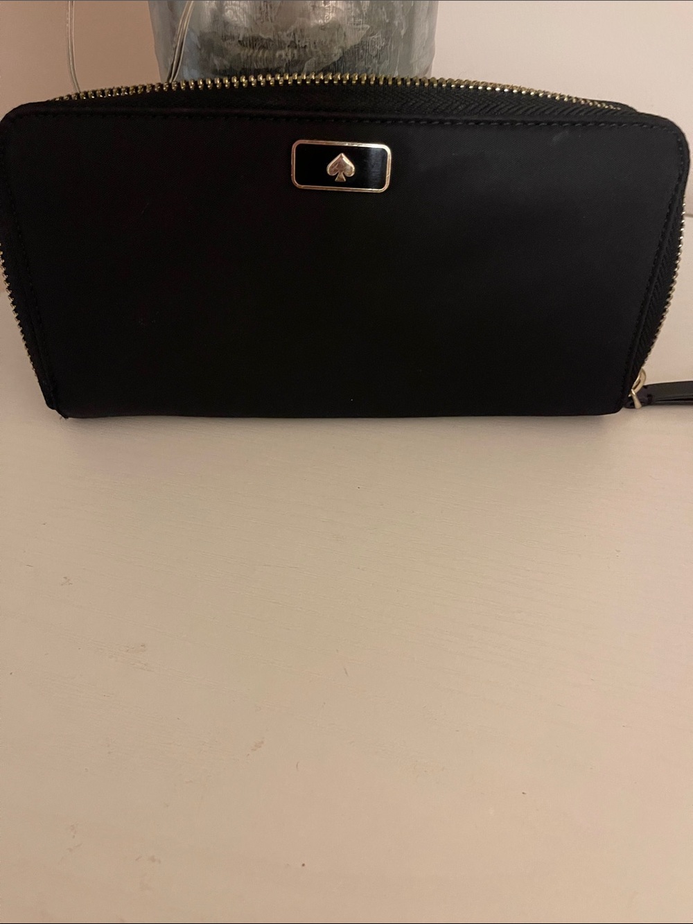 kate spade Black Zip Around Wallet with Gold Accent